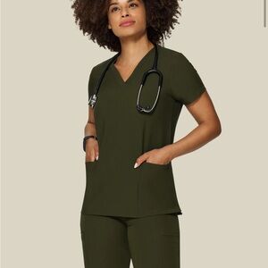 6 pocket olive   V-Neck Women's scrub Top